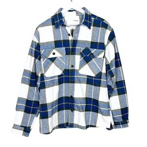Selected Homme Mens Heavy knit Loose Jax Plaid Overshirt Size Large Blue
